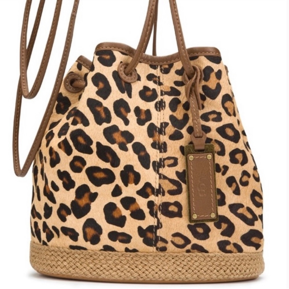 UGG Libby brown leopard fur crossbody bucket bag. 100% AUTHENTIC BRAND NEW